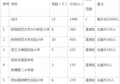 2020年西安莲湖区民办小学招生计划