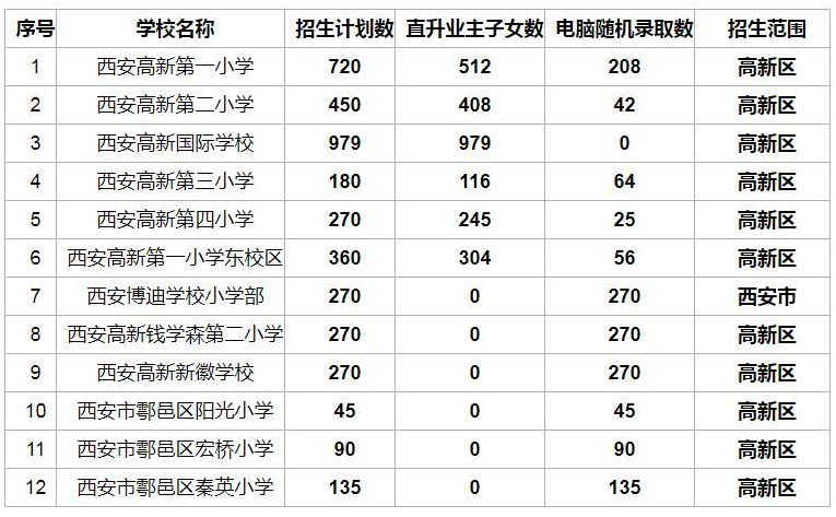 西安市2021年高新区民办学校小学招生计划