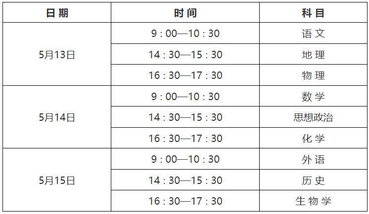 2024年普通高中学业水平合格性考试科目与时间